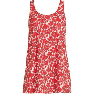 Land's End Plus Size Scoop neck One piece swim dress Coral Rose White Ditsy 3X